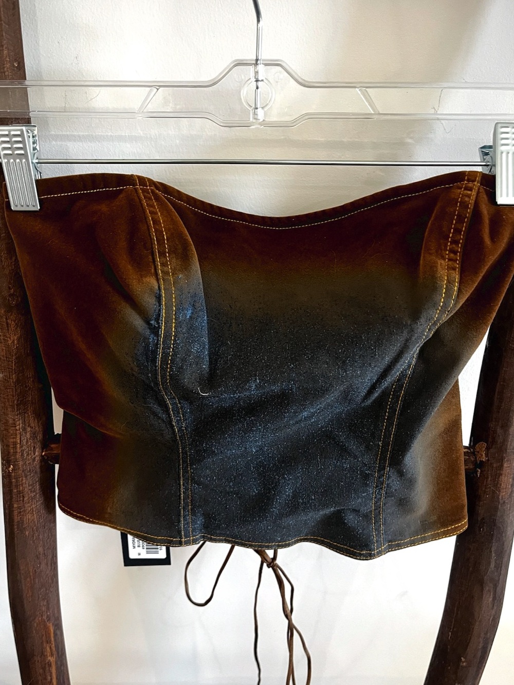 I.AM.GIA Brown Suede Strapless Corset Crop Top